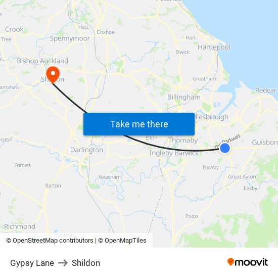 Gypsy Lane to Shildon map