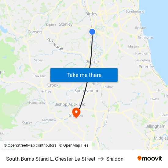 South Burns Stand L, Chester-Le-Street to Shildon map