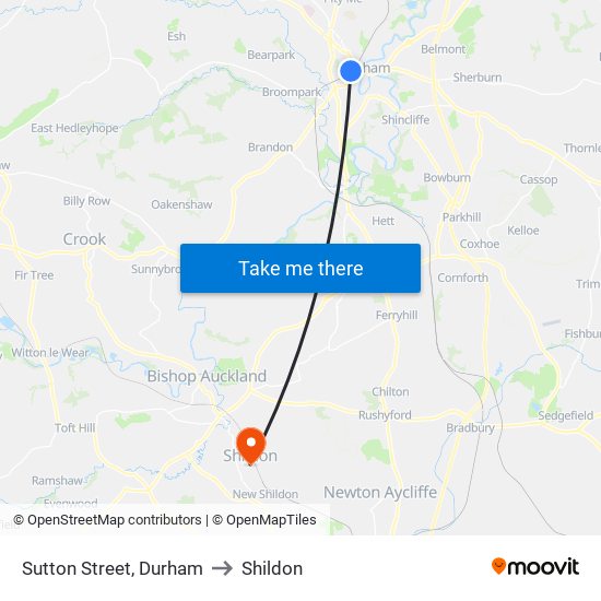 Sutton Street, Durham to Shildon map