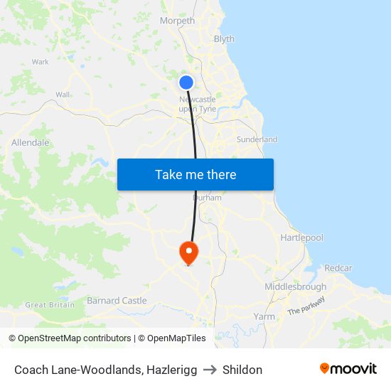 Coach Lane-Woodlands, Hazlerigg to Shildon map