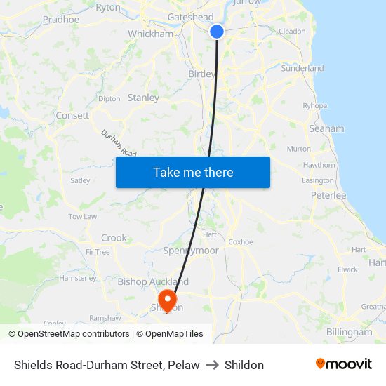 Shields Road-Durham Street, Pelaw to Shildon map