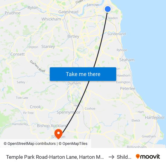 Temple Park Road-Harton Lane, Harton Moor to Shildon map