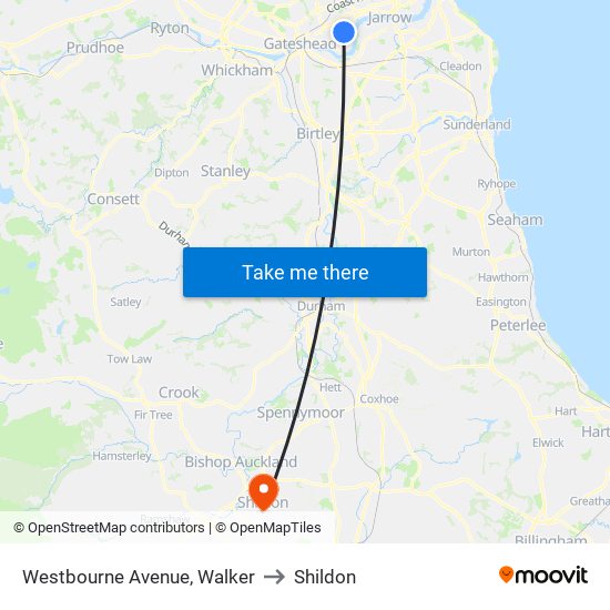 Westbourne Avenue, Walker to Shildon map