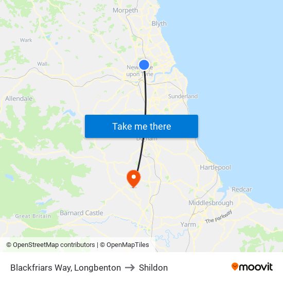 Blackfriars Way, Longbenton to Shildon map