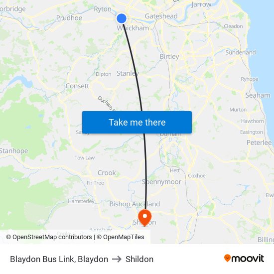 Blaydon Bus Link, Blaydon to Shildon map