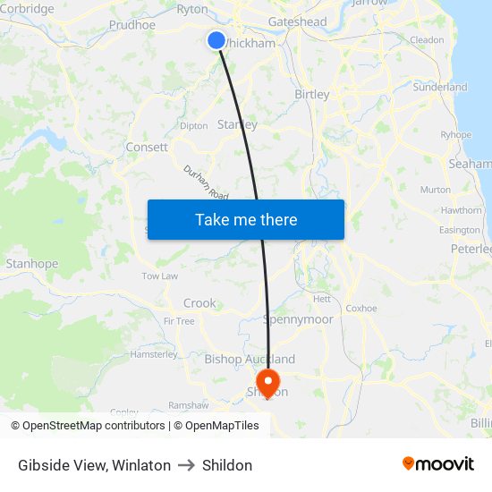 Gibside View, Winlaton to Shildon map