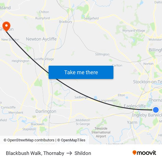 Blackbush Walk, Thornaby to Shildon map