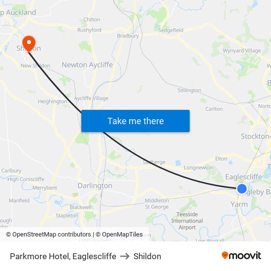 Parkmore Hotel, Eaglescliffe to Shildon map