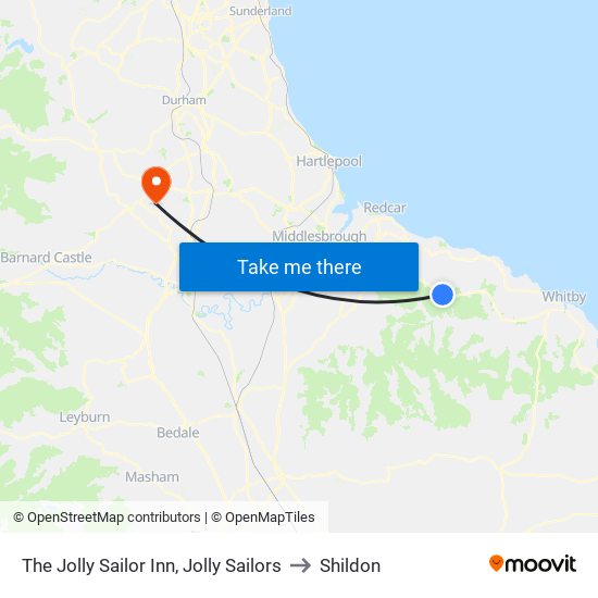 The Jolly Sailor Inn, Jolly Sailors to Shildon map