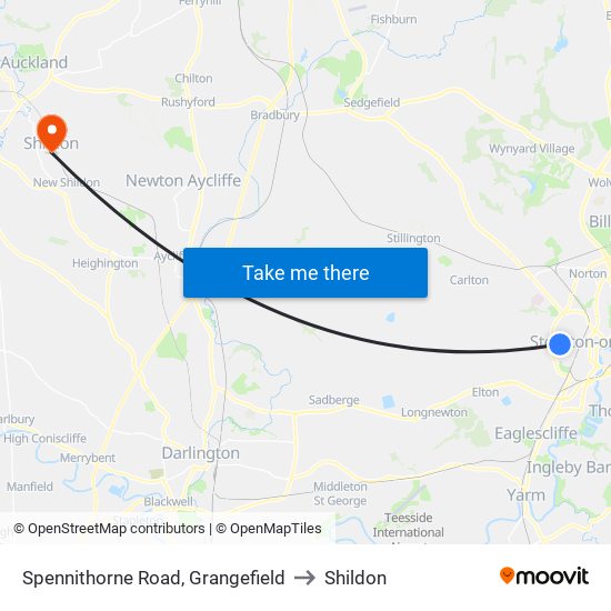 Spennithorne Road, Grangefield to Shildon map