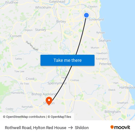 Rothwell Road, Hylton Red House to Shildon map