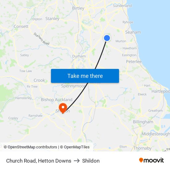 Church Road, Hetton Downs to Shildon map