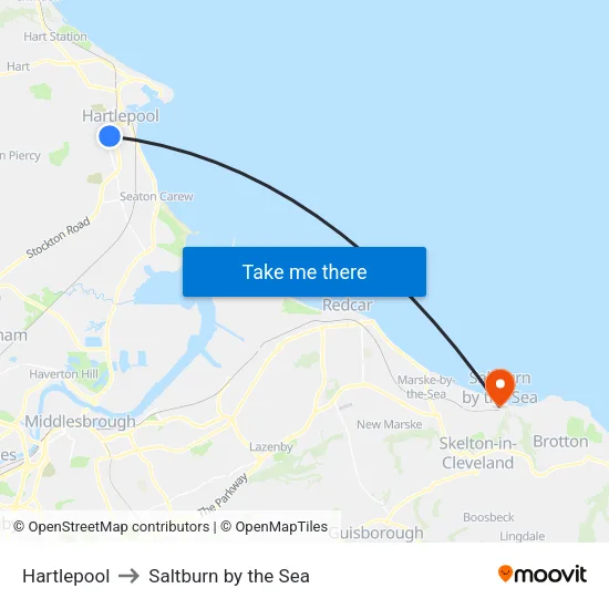 Hartlepool to Saltburn by the Sea map