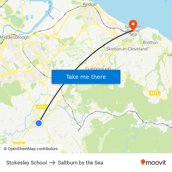 Stokesley School to Saltburn by the Sea map