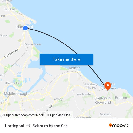 Hartlepool to Saltburn by the Sea map