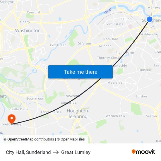 City Hall, Sunderland to Great Lumley map
