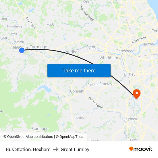 Bus Station, Hexham to Great Lumley map