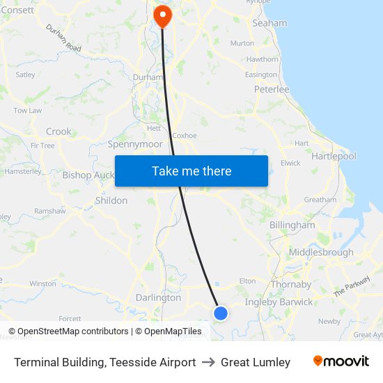 Terminal Building, Teesside Airport to Great Lumley map