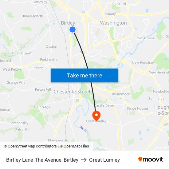 Birtley Lane-The Avenue, Birtley to Great Lumley map