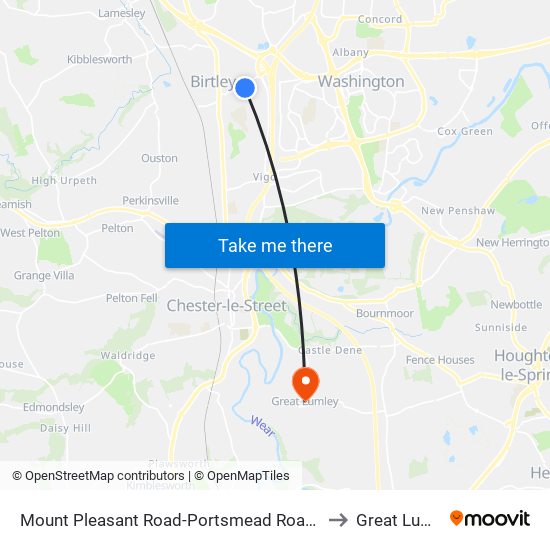 Mount Pleasant Road-Portsmead Road, Birtley to Great Lumley map