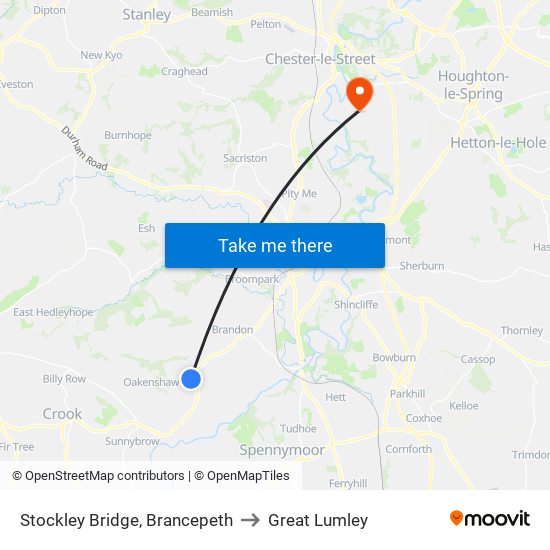 Stockley Bridge, Brancepeth to Great Lumley map