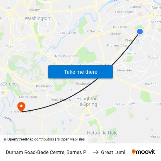 Durham Road-Bede Centre, Barnes Park to Great Lumley map