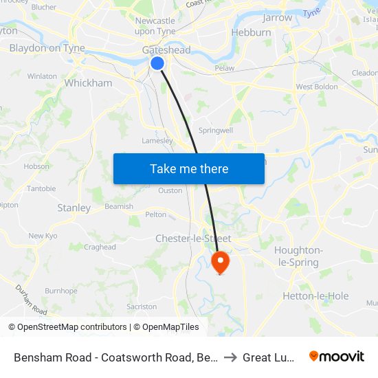 Bensham Road - Coatsworth Road, Bensham to Great Lumley map