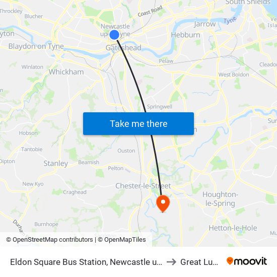 Eldon Square Bus Station, Newcastle upon Tyne to Great Lumley map