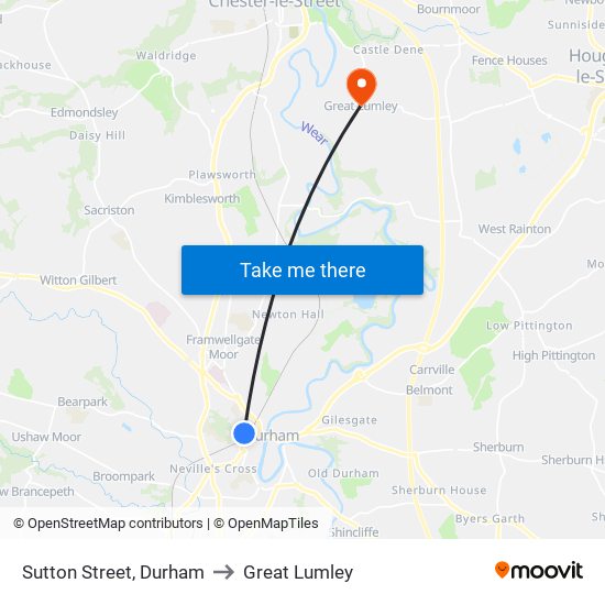 Sutton Street, Durham to Great Lumley map