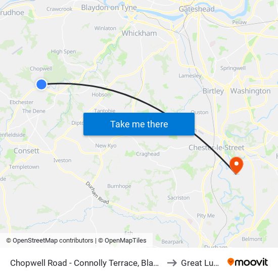 Chopwell Road - Connolly Terrace, Blackhall Mill to Great Lumley map