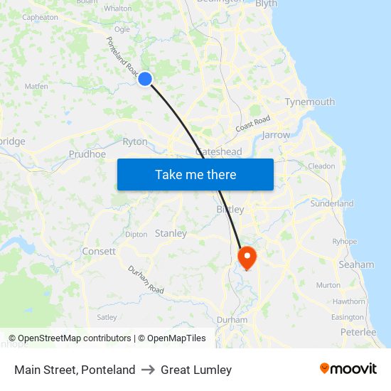 Main Street, Ponteland to Great Lumley map