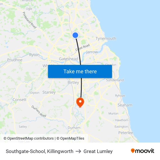 Southgate-School, Killingworth to Great Lumley map