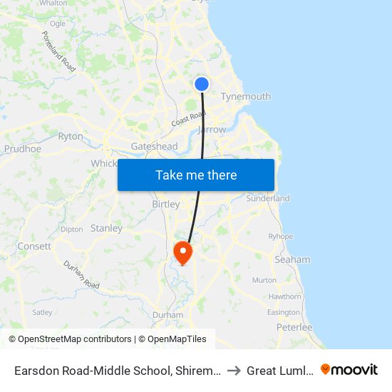 Earsdon Road-Middle School, Shiremoor to Great Lumley map