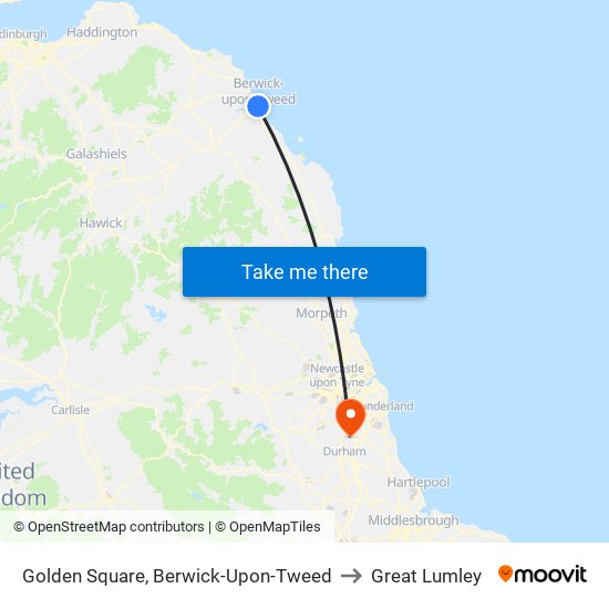 Golden Square, Berwick-Upon-Tweed to Great Lumley map