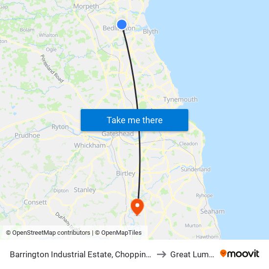 Barrington Industrial Estate, Choppington to Great Lumley map