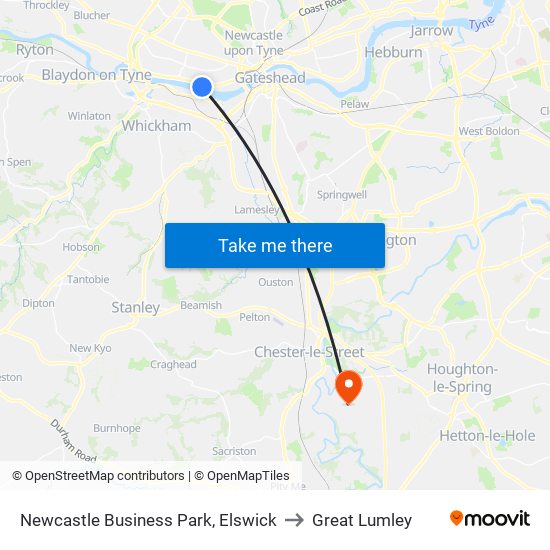 Newcastle Business Park, Elswick to Great Lumley map