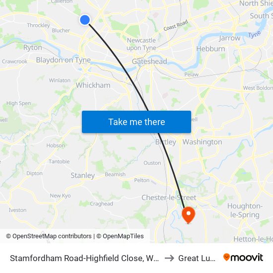 Stamfordham Road-Highfield Close, Westerhope to Great Lumley map