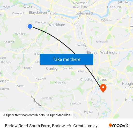 Barlow Road-South Farm, Barlow to Great Lumley map