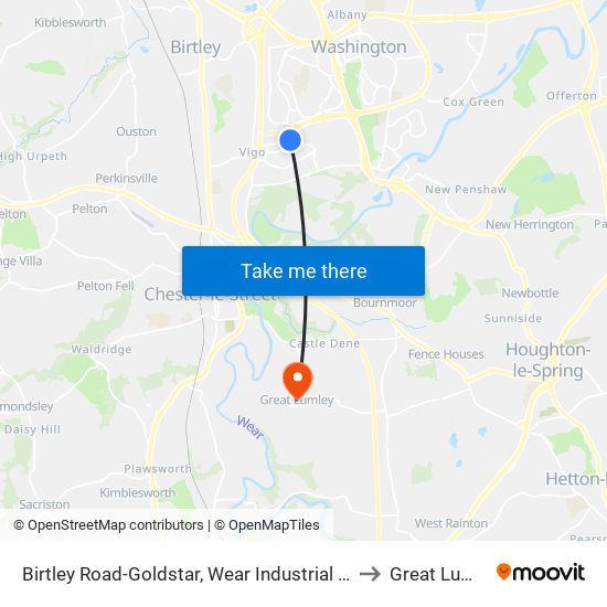 Birtley Road-Goldstar, Wear Industrial Estate to Great Lumley map