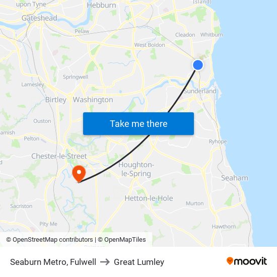 Seaburn Metro, Fulwell to Great Lumley map