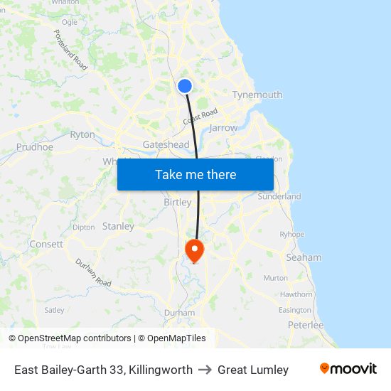 East Bailey-Garth 33, Killingworth to Great Lumley map