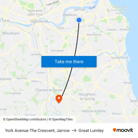 York Avenue-The Crescent, Jarrow to Great Lumley map