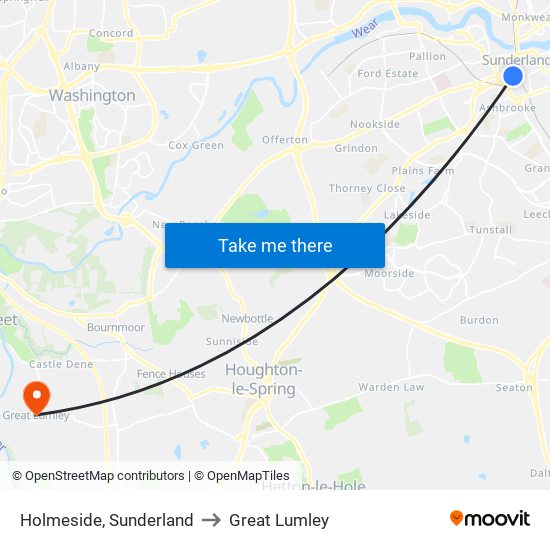 Holmeside, Sunderland to Great Lumley map