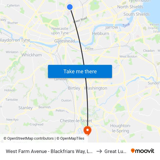 West Farm Avenue - Blackfriars Way, Longbenton to Great Lumley map