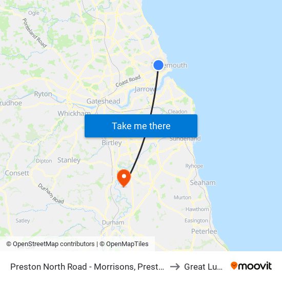 Preston North Road - Morrisons, Preston Grange to Great Lumley map