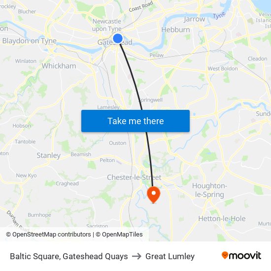 Baltic Square, Gateshead Quays to Great Lumley map