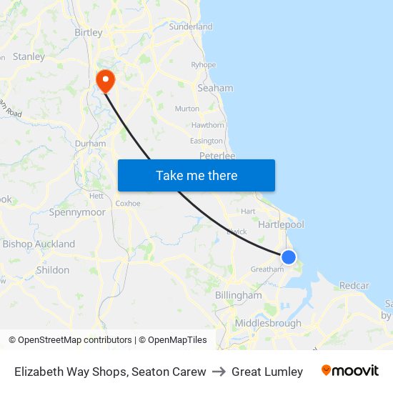 Elizabeth Way Shops, Seaton Carew to Great Lumley map