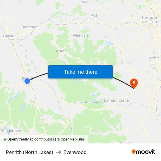 Penrith (North Lakes) to Evenwood map