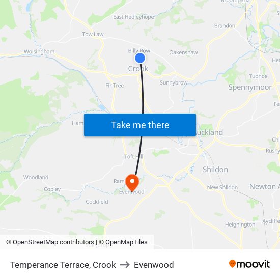 Temperance Terrace, Crook to Evenwood map