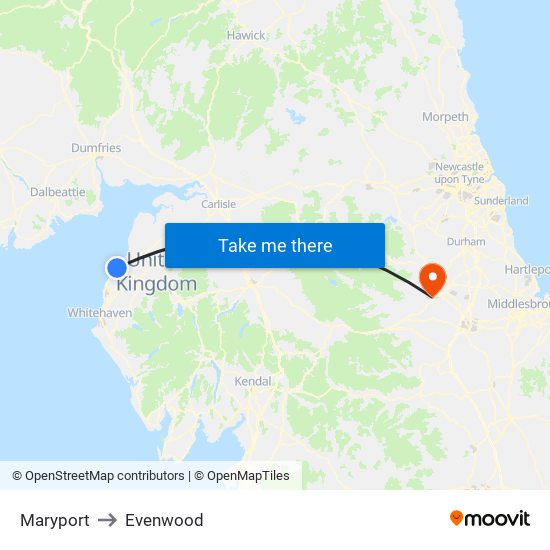 Maryport to Evenwood map